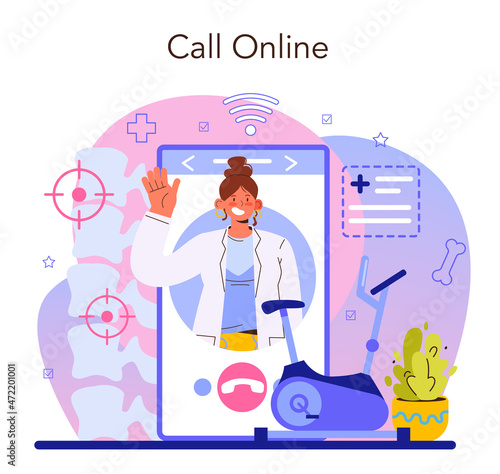 Physiotherapy online service or platform. Doctor helping patients