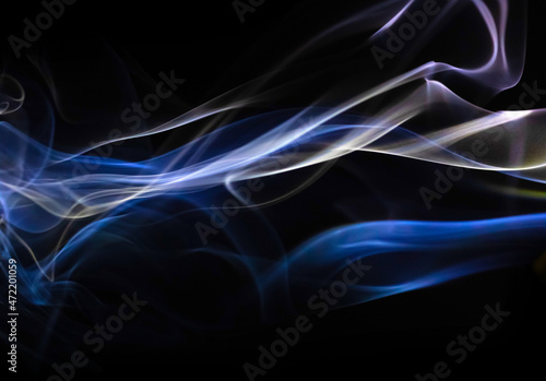 Blue smoke flow and movement abstract background photo
