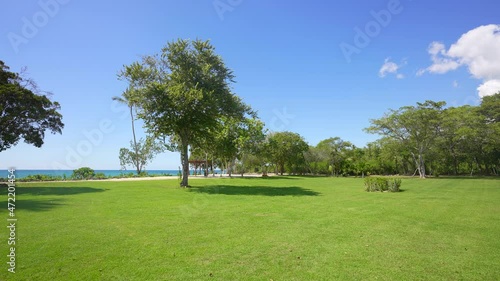 House residense near the sea. Great view on the ocean. Green grass. many tropical trees. Territory for rest and piece. Crystal clear sea. photo