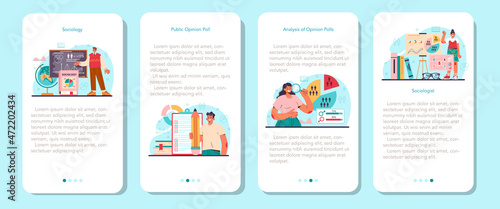 Sociologist mobile application banner set. Scientist study of society,