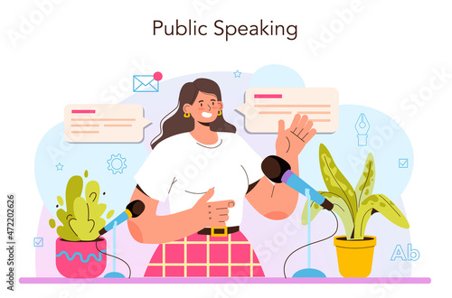 Speechwriter concept. Professional speaker or journalist write a content