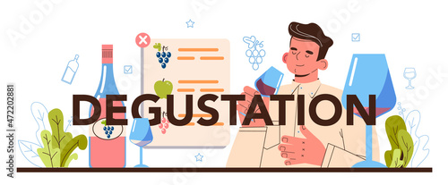 Degustation typographic header. Food critic making review and ranking