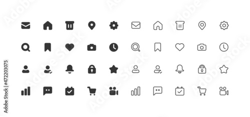 solid and outline minimal icon set