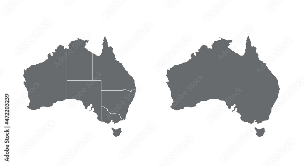 Australia maps set with states borders isolated on white.
