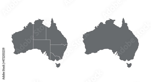 Australia maps set with states borders isolated on white.