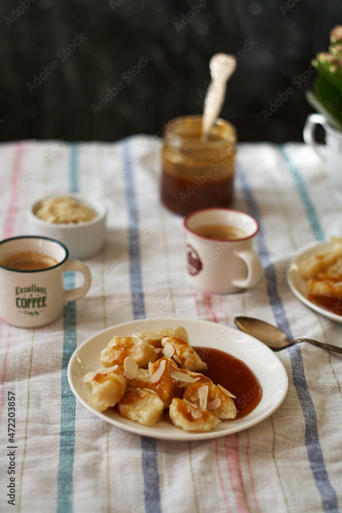 lazy curd dumplings and caramel. Gnocchi
lazy curd dumplings and caramel. Gnocchi