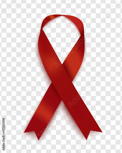 Vector illustration of the myeloma cancer awareness ribbon, isolated on a transparent background. Realistic vector burgundy silk ribbon with loop