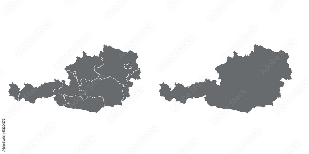Simple map of Austria drawing. Mercator projection. Filled and outline.