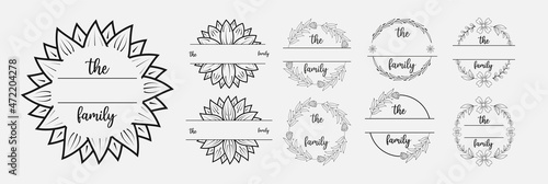 Family Monogram with Blank Space for Name, Floral Ornament for print, card etc