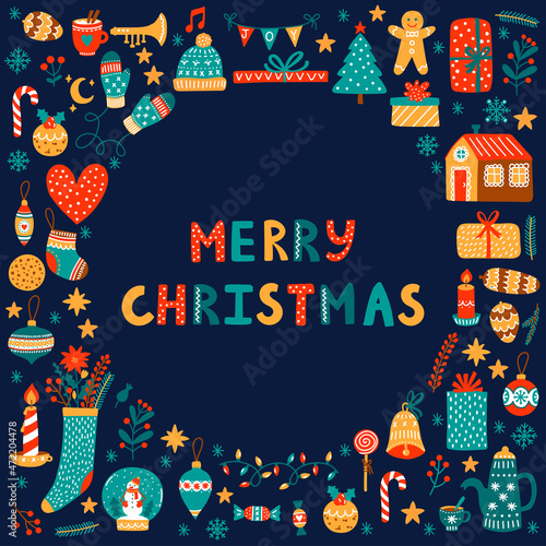 Christmas New year icons vector set frame design