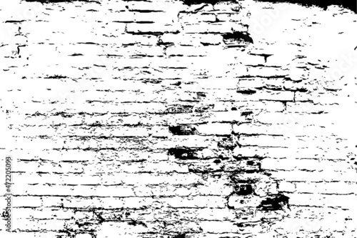 Old dark dirty crumbling grungy ancient brickwall. Uneven messy pitted rot surface of fissured decor. Cracked daub of crannied retro fortress. Rusty grime decayed rustic dusty wall block for 3D design