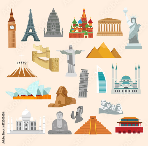 Print. A big set of architectural landmarks of the world. © olga