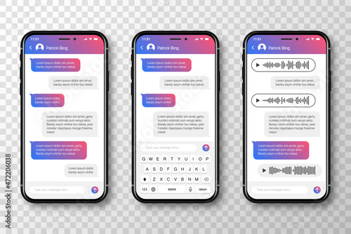 Smartphone with message chat speech bubbles. Mobile app template