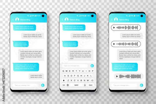 Smartphone with message chat speech bubbles. Mobile app template