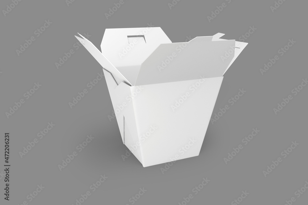 Blank Chinese food container isolated on background. Realistic asian take away food box. Paper