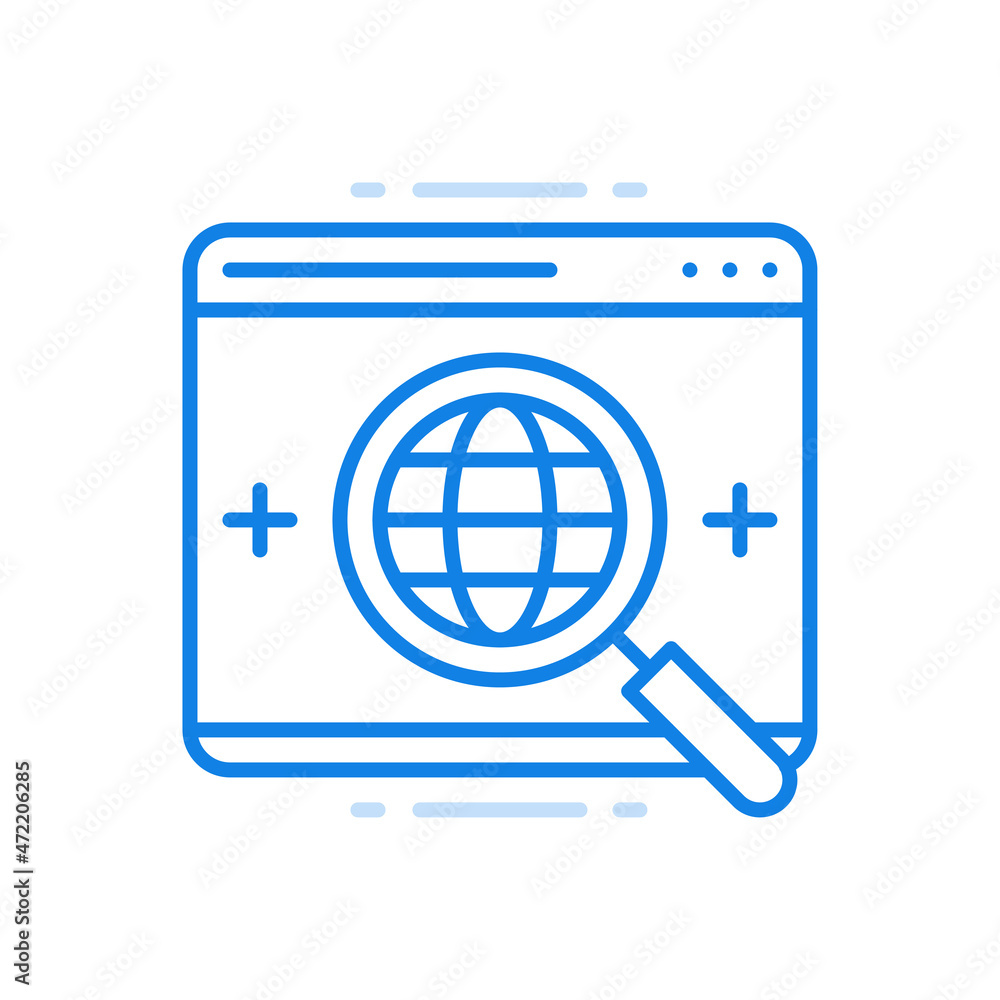 Global online search line vector icon. Digital modern technologies world scanning. Global online search line vector icon. Digital modern technologies world scanning.