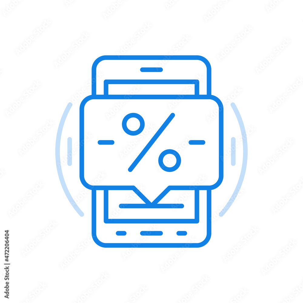 Interest free online account vector line icon. Web application with free transactions smartphone with percentage. Interest free online account vector line icon. Web application with free transactions smartphone with percentage.