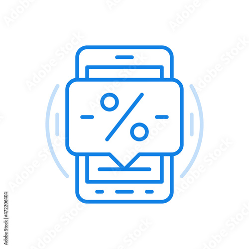 Interest free online account vector line icon. Web application with free transactions smartphone with percentage.