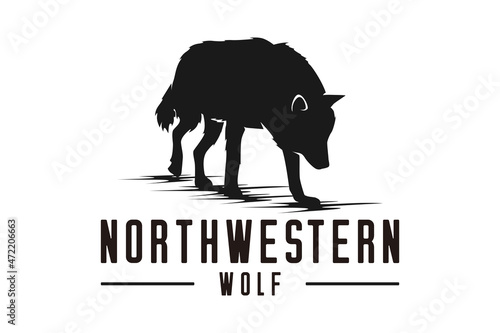 Walking Black Wolf Fox Dog Coyote Jackal Rustic Vintage Silhouette Retro Hipster Logo Design

