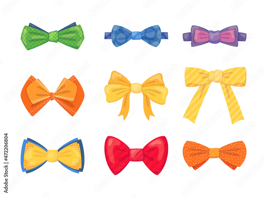 Fashion tie bow accessories cartoon with tied ribbons set for Christmas invitation. Fashion tie bow accessories cartoon with tied ribbons set for Christmas invitation.