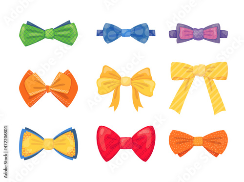 Fashion tie bow accessories cartoon with tied ribbons set for Christmas invitation.