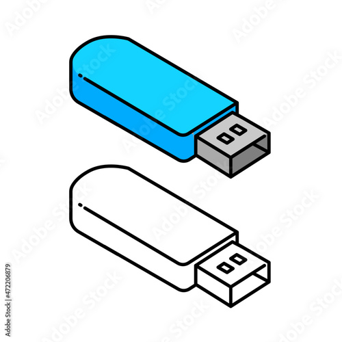 Blue USB Flash Drive Memory Vector Outline Stroke Minimal Flat logo Icon
