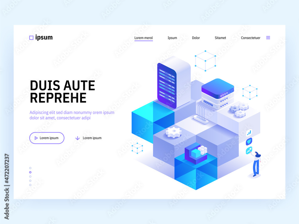 Blockchain mining technology isometric concept