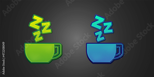 Green and blue Chamomile tea icon isolated on black background. A useful therapeutic drink from flowers of chamomile medicinal. Vector