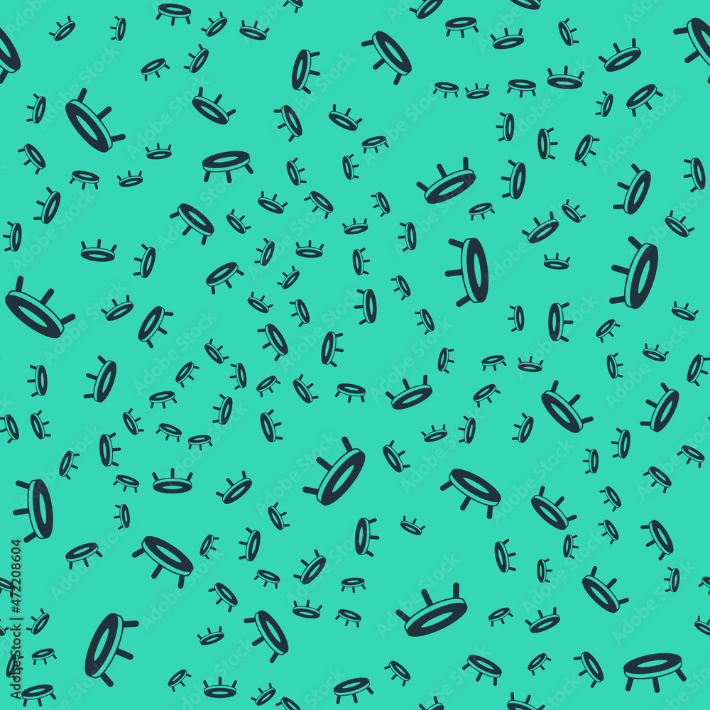 Black Jumping trampoline icon isolated seamless pattern on green background. Vector Black Jumping trampoline icon isolated seamless pattern on green background. Vector
