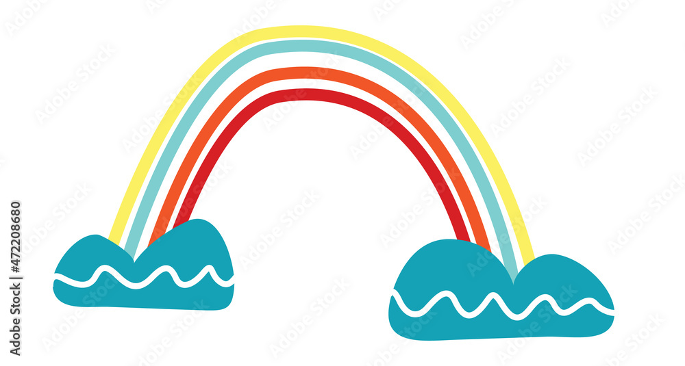 Fototapeta premium Rainbow with clouds. Cute hand drawn colorful doodle