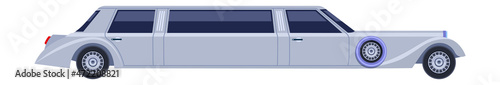 White limousine icon. Limo side view. Luxury car