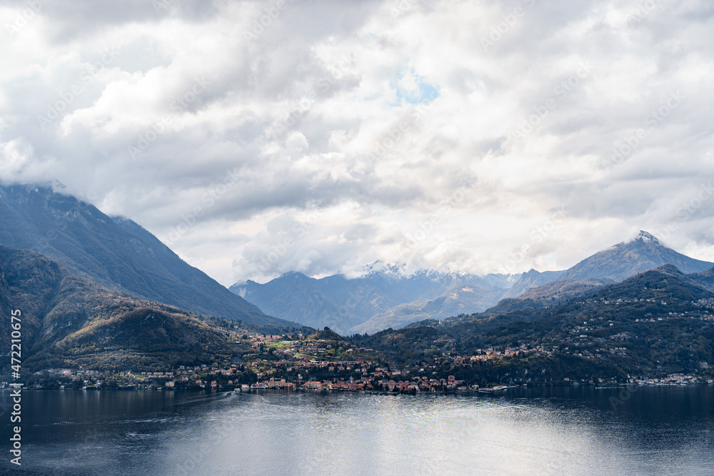 Mountain peaks over the town of Menaggio. Lake Como, Italy