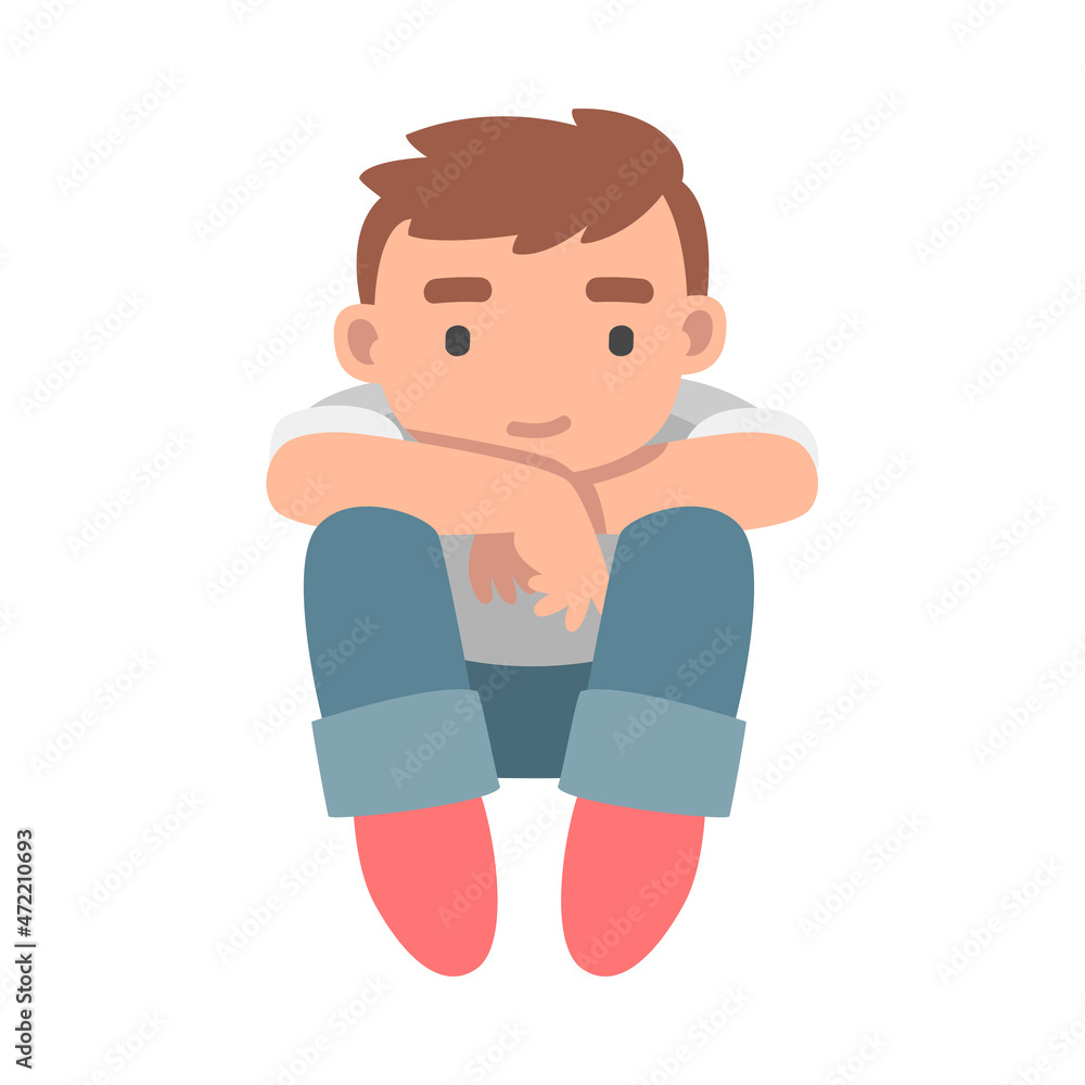 Young Man with Bended Knees Sitting and Watching at Something Vector Illustration Young Man with Bended Knees Sitting and Watching at Something Vector Illustration