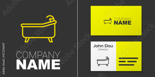 Logotype line Bathtub icon isolated on grey background. Logo design template element. Vector