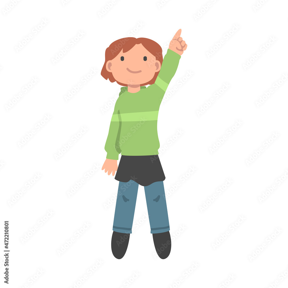 Young Lying Woman Pointing Up View from Above Vector Illustration Young Lying Woman Pointing Up View from Above Vector Illustration