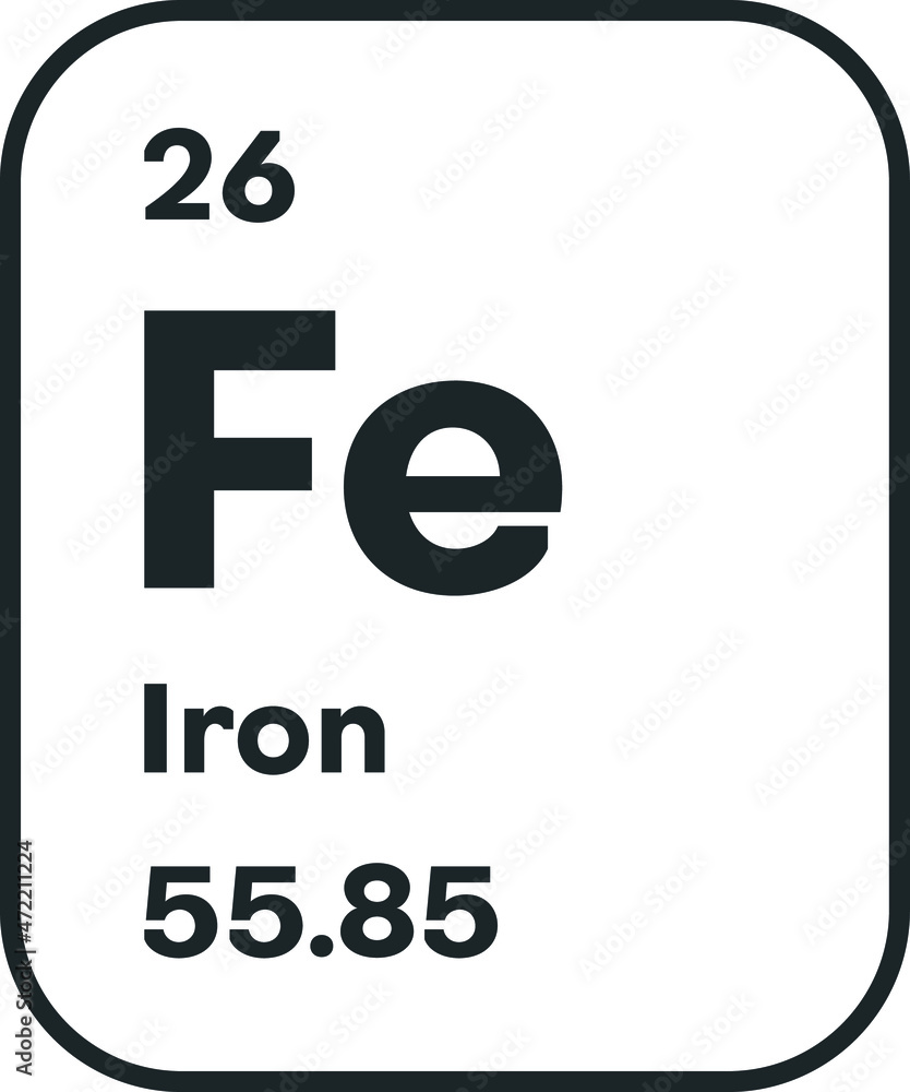 Symbol of chemical element Iron as seen on the Periodic Table of the Elements, including atomic