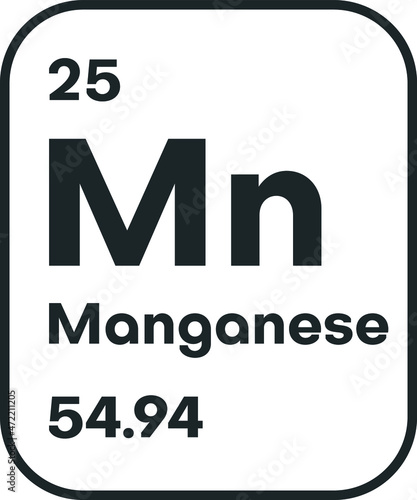 Symbol of chemical element Manganese as seen on the Periodic Table of the Elements, including atomic number and atomic weight. Vector illustration