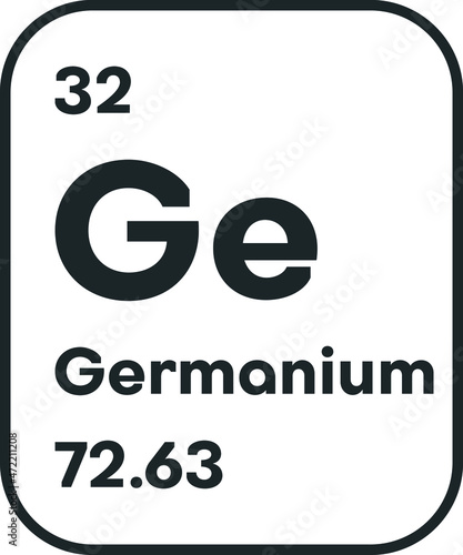 Symbol of chemical element Germanium as seen on the Periodic Table of the Elements, including atomic number and atomic weight. Vector illustration