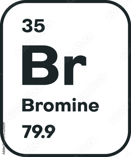 Symbol of chemical element Bromine as seen on the Periodic Table of the Elements, including atomic number and atomic weight. Vector illustration