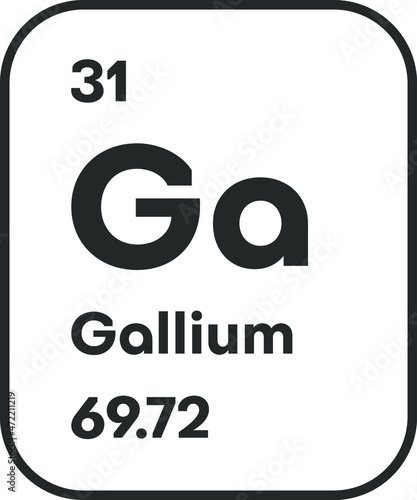 Symbol of chemical element Gallium as seen on the Periodic Table of the Elements, including atomic number and atomic weight. Vector illustration