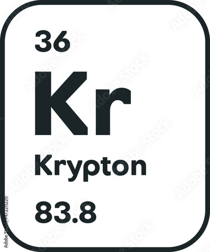 Symbol of chemical element Krypton as seen on the Periodic Table of the Elements, including atomic number and atomic weight. Vector illustration