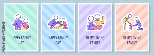 International family day celebration greeting card with color icon element set. Postcard vector design. Decorative flyer with creative illustration. Notecard with congratulatory message