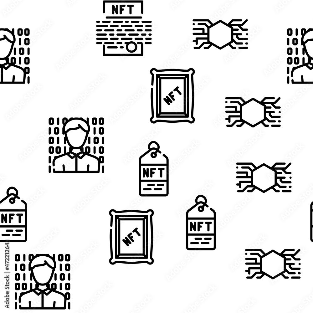 Nft Digital Technology Vector Seamless Pattern Thin Line Illustration Nft Digital Technology Vector Seamless Pattern Thin Line Illustration