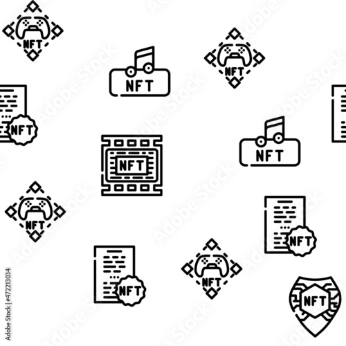 Nft Digital Technology Vector Seamless Pattern Thin Line Illustration