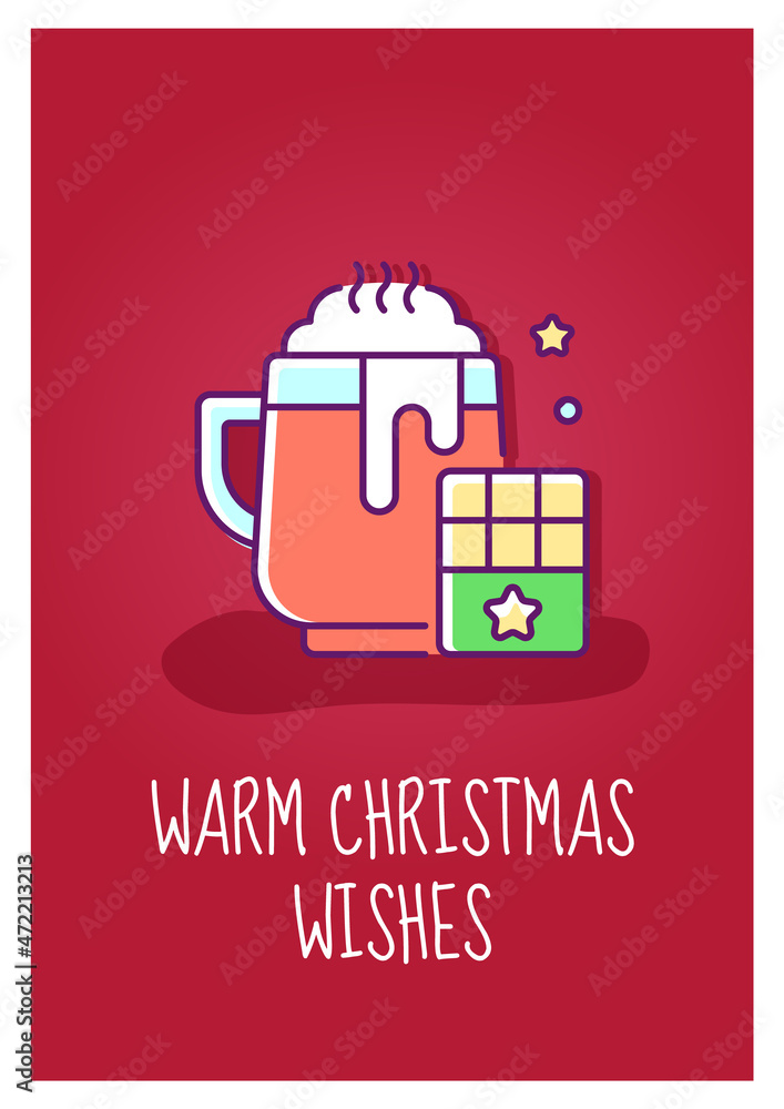 Merry christmas wishes greeting card with color icon element. Cozy winter atmosphere. Postcard vector design. Decorative flyer with creative illustration. Notecard with congratulatory message Merry christmas wishes greeting card with color icon element. Cozy winter atmosphere. Postcard vector design. Decorative flyer with creative illustration. Notecard with congratulatory message