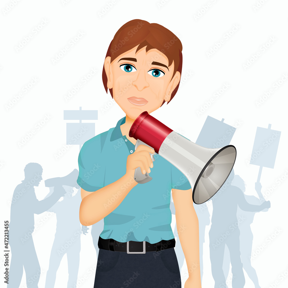 man with megaphone at the demonstration man with megaphone at the demonstration