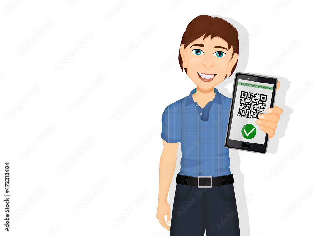 illustration of man with green pass illustration of man with green pass