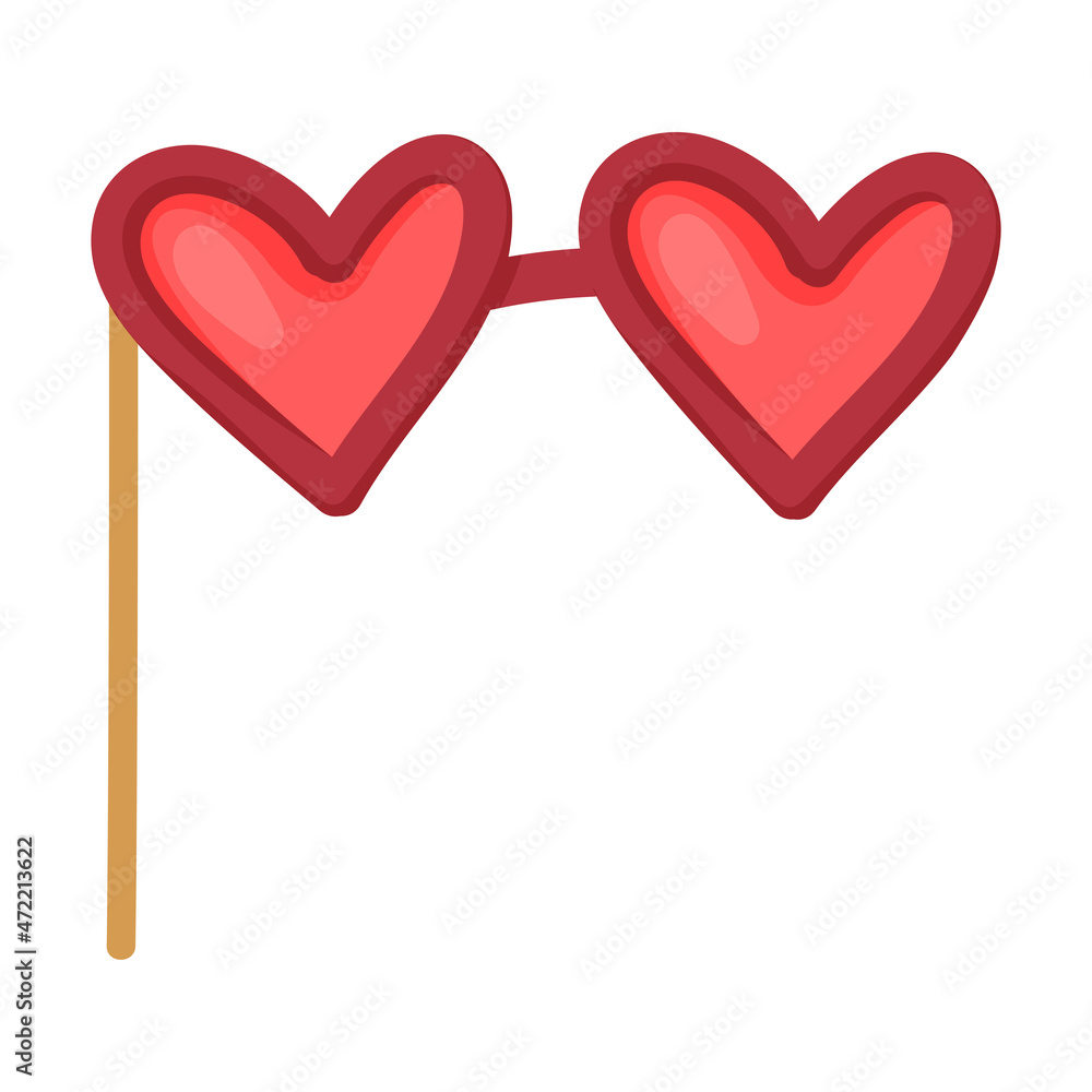 Pole or Stick with Heart Shaped Glasses as Party Birthday Photo Booth Prop Vector Illustration Pole or Stick with Heart Shaped Glasses as Party Birthday Photo Booth Prop Vector Illustration