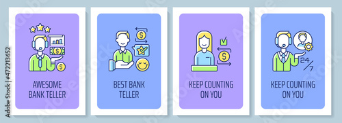 Teller appreciation week greeting card with color icon element set. Bank tellers. Postcard vector design. Decorative flyer with creative illustration. Notecard with congratulatory message