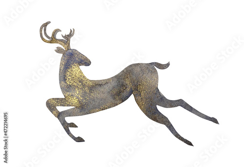 silhouette of a deer painted in gold paint on a white background